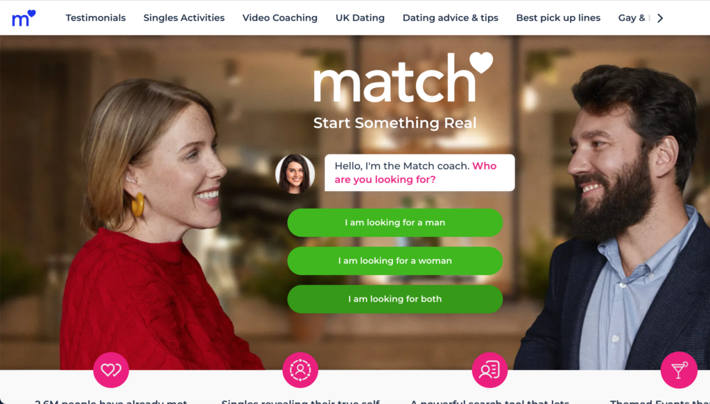 Match.com dating site homepage