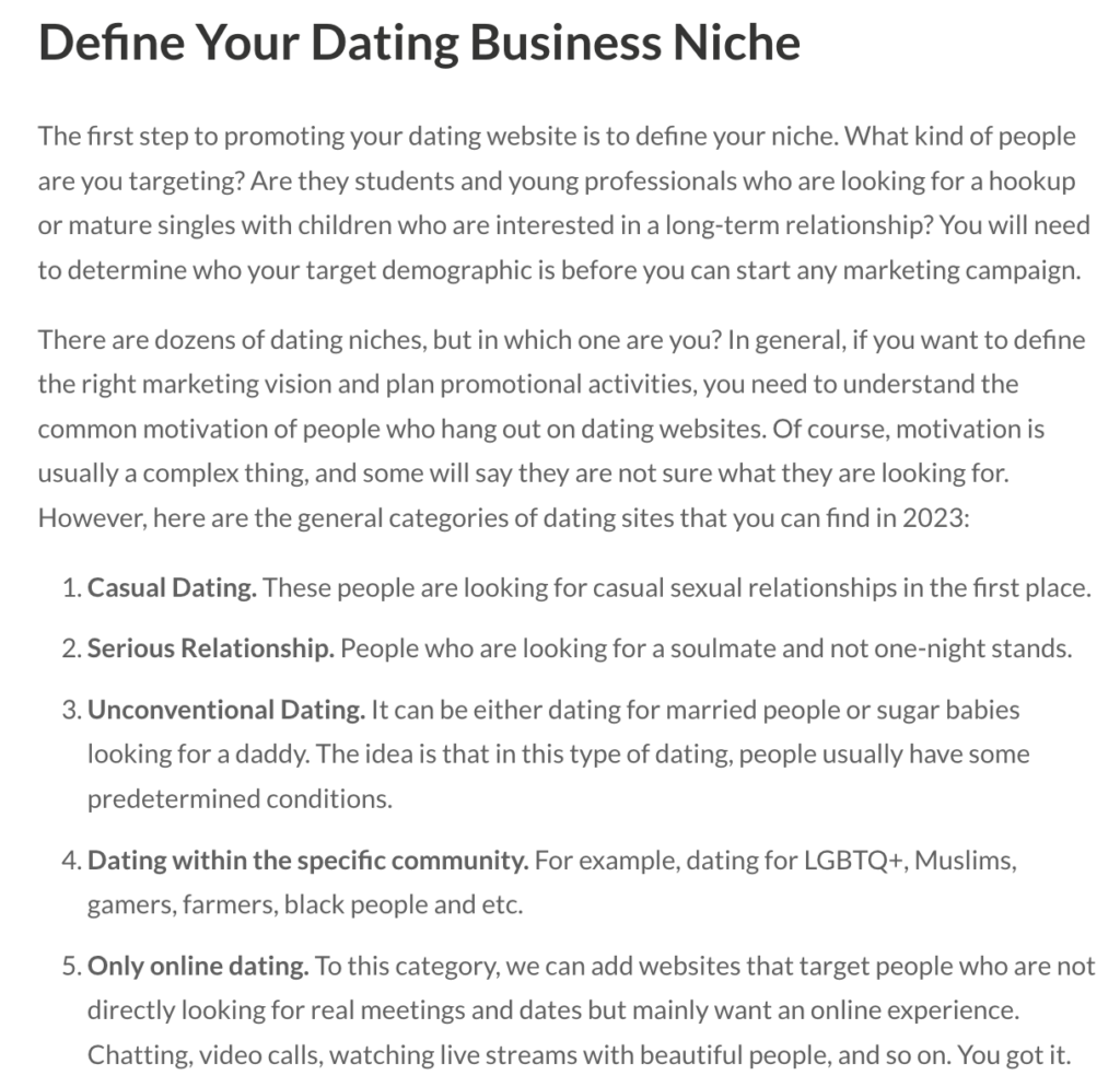 Define your dating niche