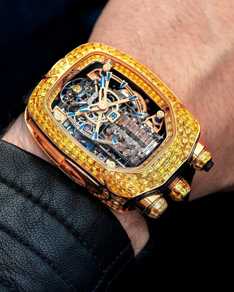 bugatti chiron wristwatch for men in yellow sapphires